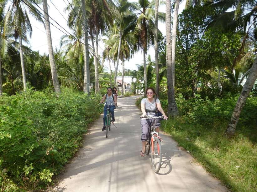 Mekong Day Tour by Car:Cai Be market, Local Island & Cycling - Fruit, Southern folk music, and a shaded sampan ride