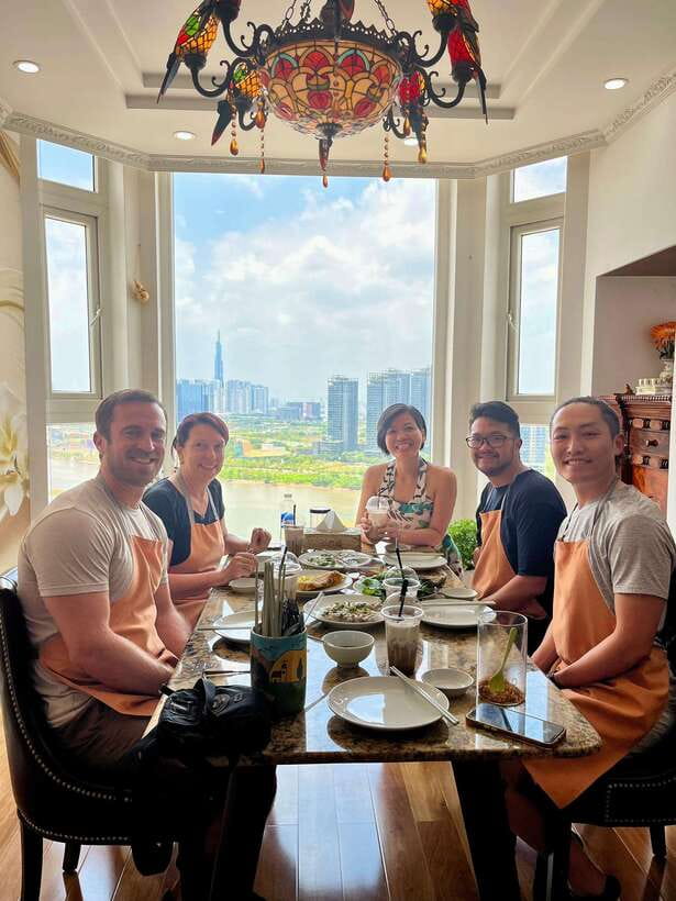 Top Home Cooking Class with Stunning River View AC Kitchen - Eating together above the city